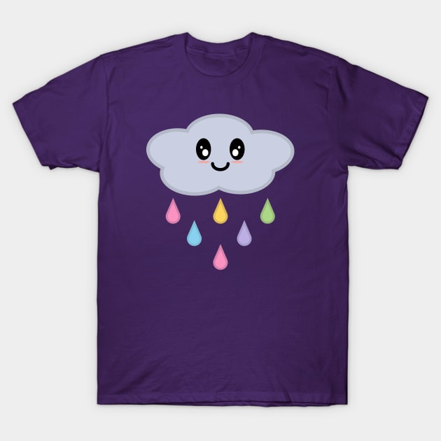 Kawaii Cute Rainbow Raindrop Rain Cloud in Purple T-Shirt by Kelly Gigi